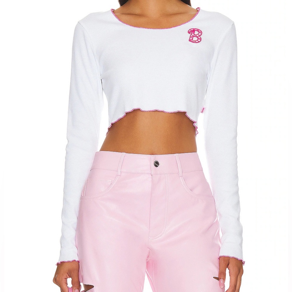 Vans x Barbie Long Sleeve Cropped Tee White with Pink Trim